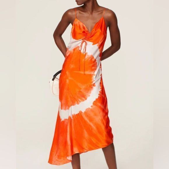 All Saints Dresses & Skirts - RTR AllSaintsAlexia Marinana Dress Orange White Tie-dye Sz 2 midi satin slip